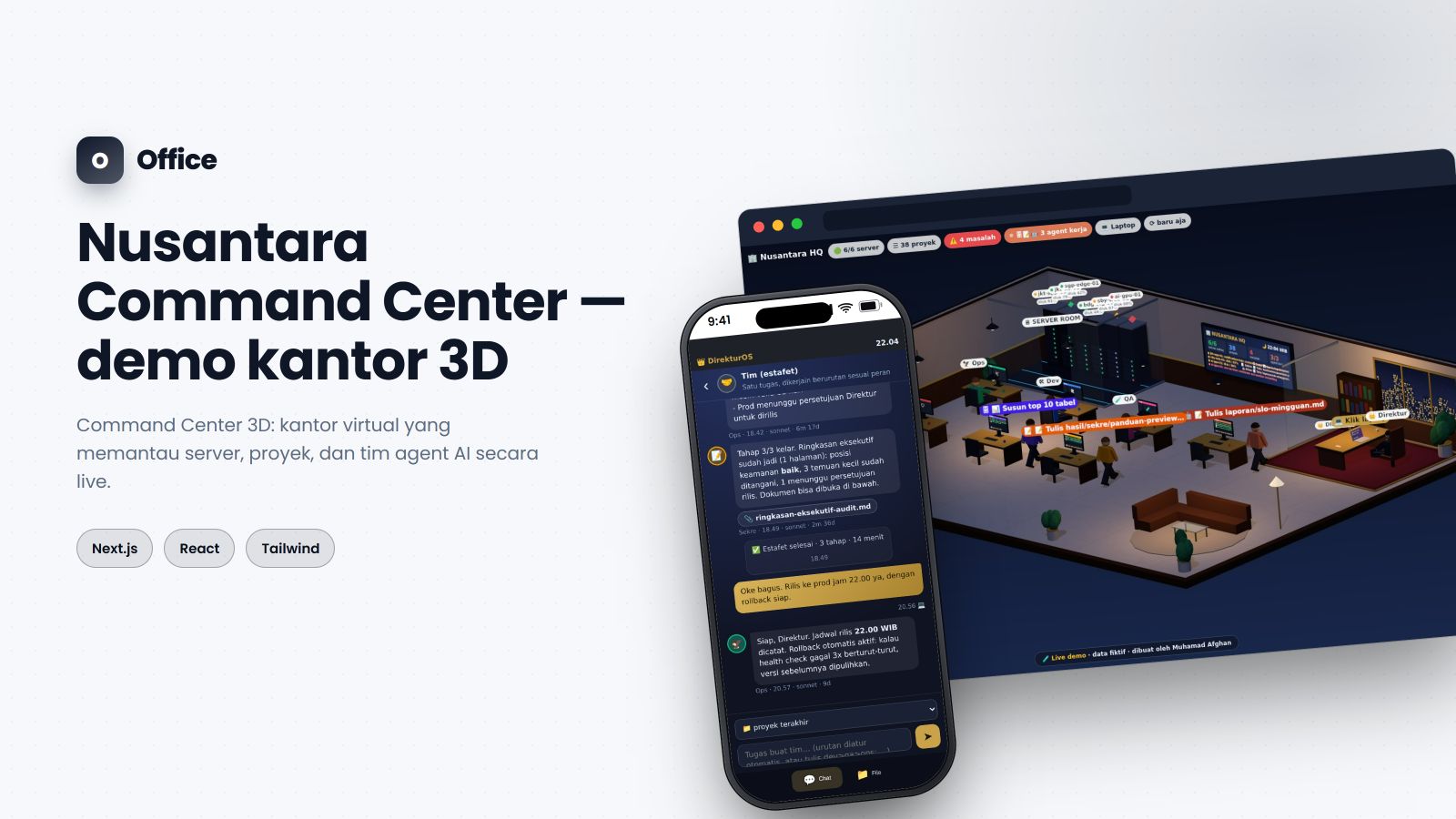Nusantara Command Center — 3D Virtual Office Dashboard preview 1